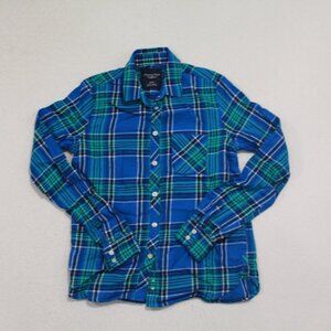 American Eagle Outfitter Men Blue Plaid Long Sleeve Casual Size XS